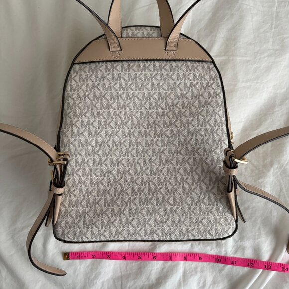 Michael Kors Jaycee Medium Backpack Vanilla Beige Coated Canvas Zip Bag - Picture 5 of 14